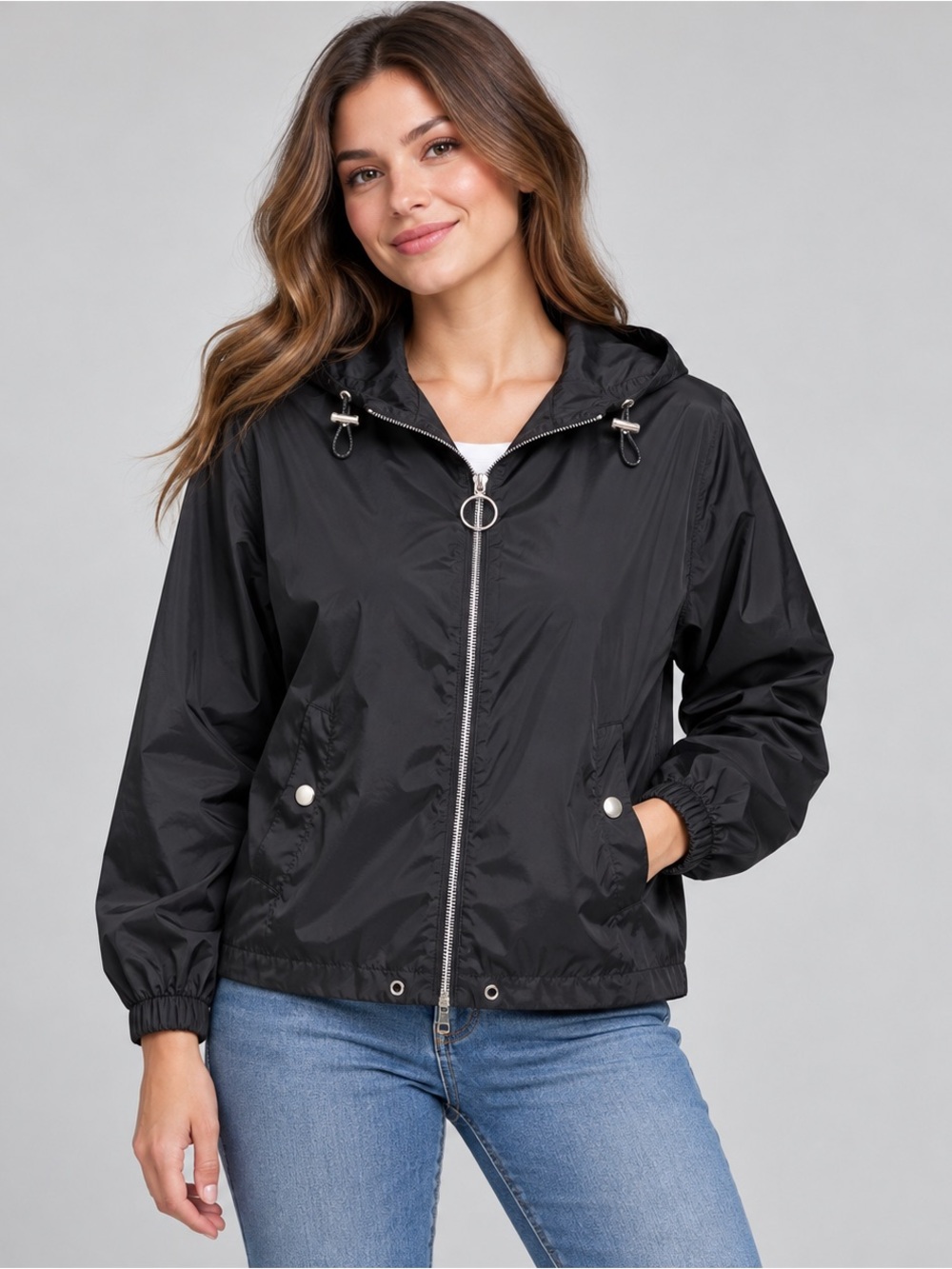 Urban Heritage Black Hooded Windbreaker Jacket Relaxed Fit Size L Streetwear